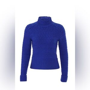 Royal Blue Cable Knit Turtleneck Sweater